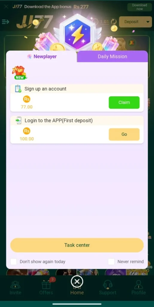 JJ77 game sgin up bonus